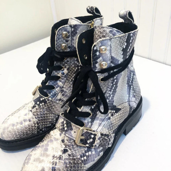 ALLSAINTS Donita Goat Leather Animal Print Snake Embossed Lace Up Combat Boot 38 - Picture 5 of 13